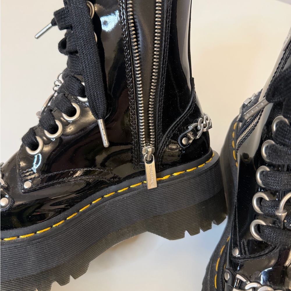 Dr. Martens Black Jadon Patent Chain Leather Platform Boots - Picture 12 of 14